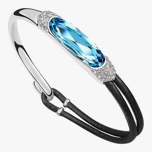 Silver Bangle Bracelets LT.Blue Crystals from Swarovski